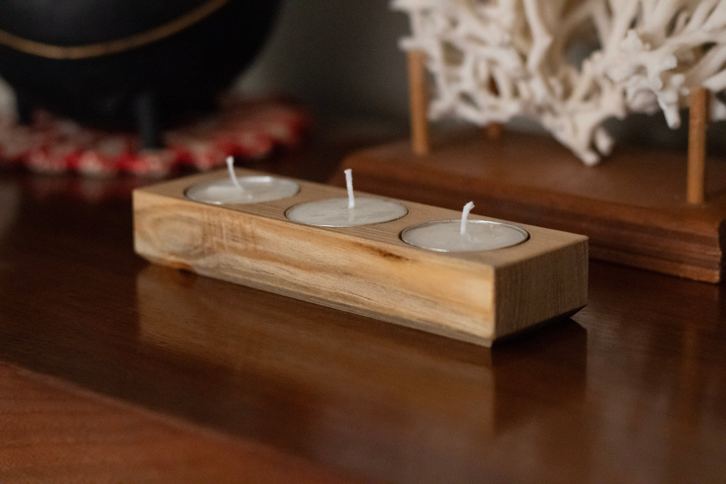 Triple Tea Candle Holder - Pine