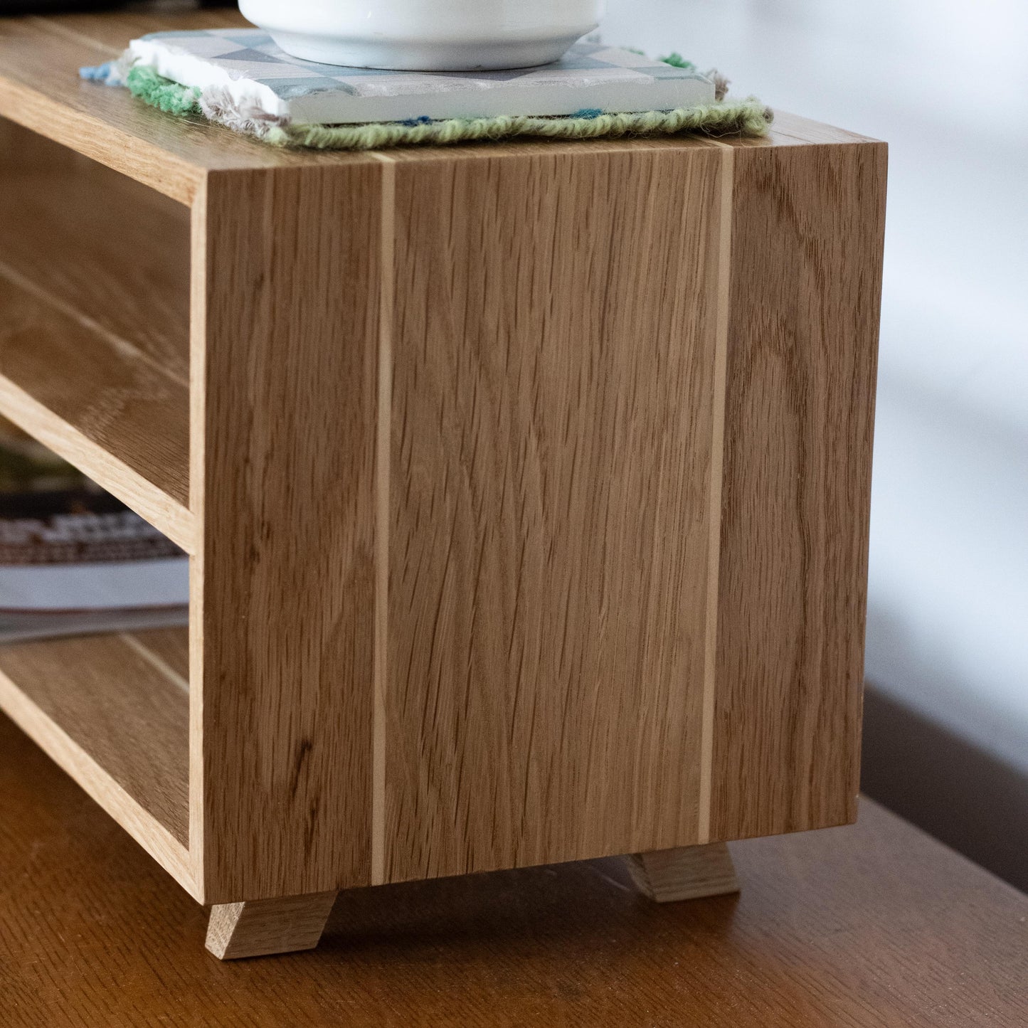 Harmonia - Versatile Wood Storage Unit | Handmade Modern Minimalist | Unique Striped Oak Shelf