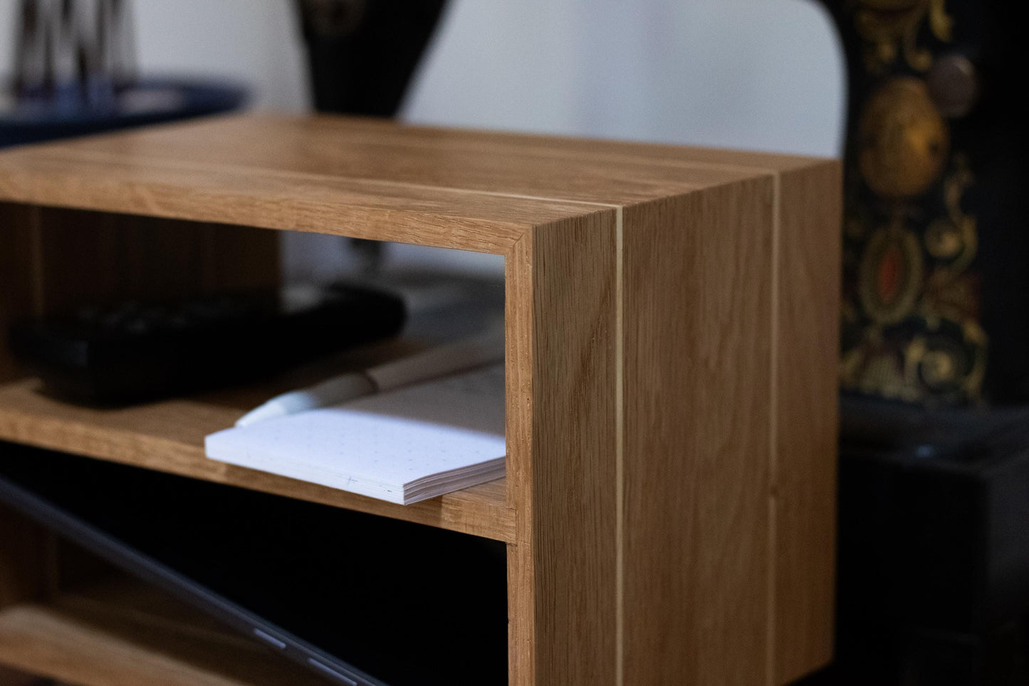 Harmonia - Versatile Wood Storage Unit | Handmade Modern Minimalist | Unique Striped Oak Shelf