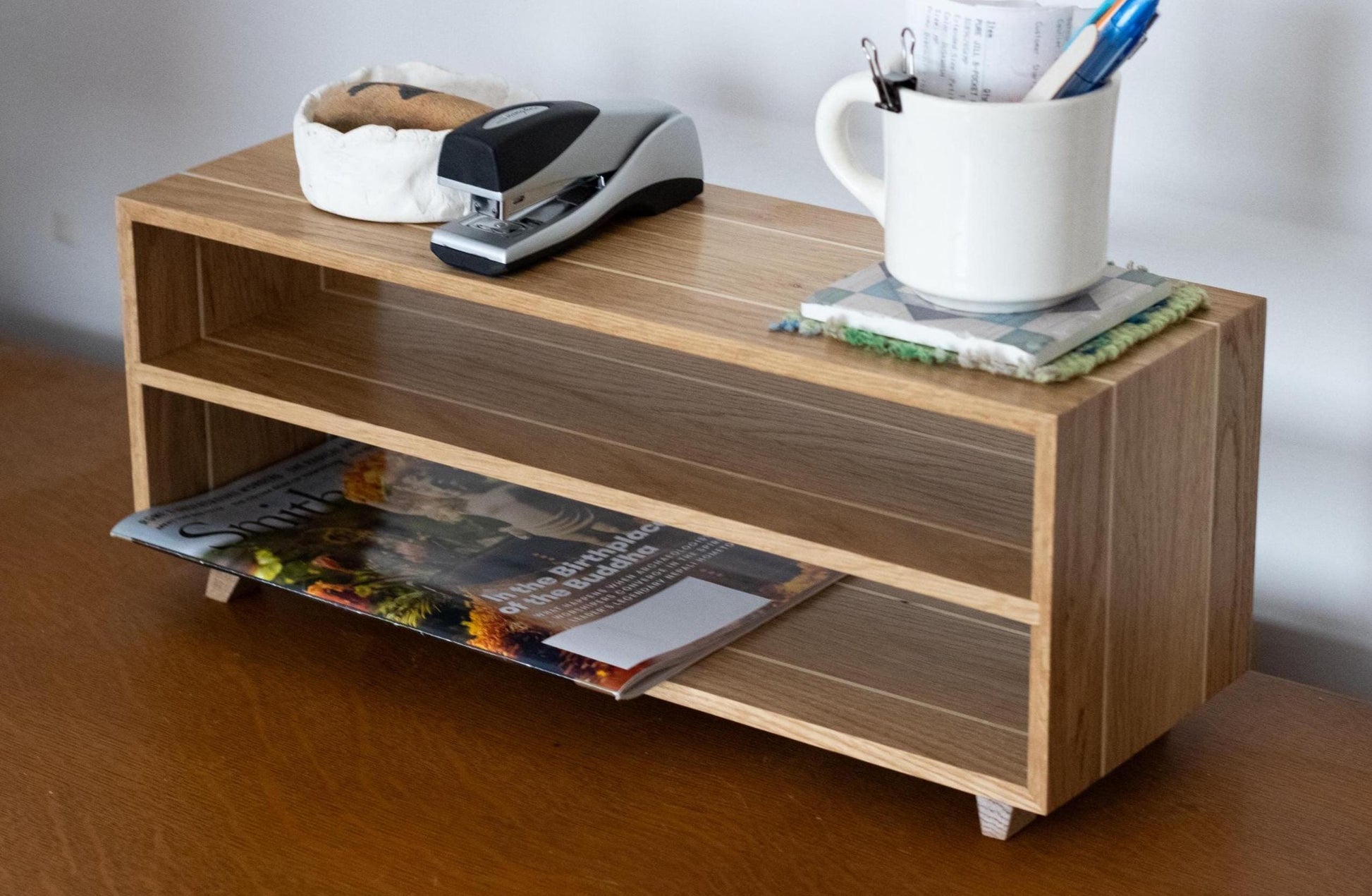 Harmonia - Versatile Wood Storage Unit | Handmade Modern Minimalist | Unique Striped Oak Shelf